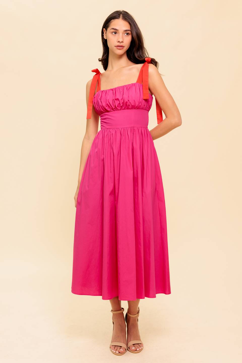 EVENING DELIGHTS FUCHSIA WOVEN MIDI DRESS Flying Tomato